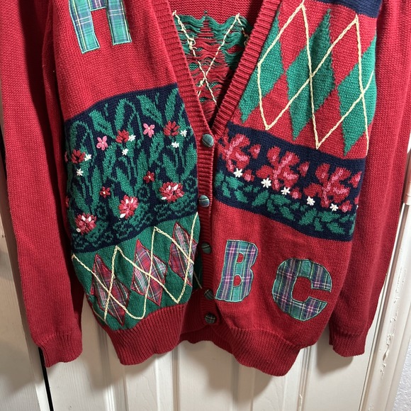 VTG Susan Bristol Red Fall Teacher Hand Embroidered Cardigan Sweater M - Picture 3 of 7